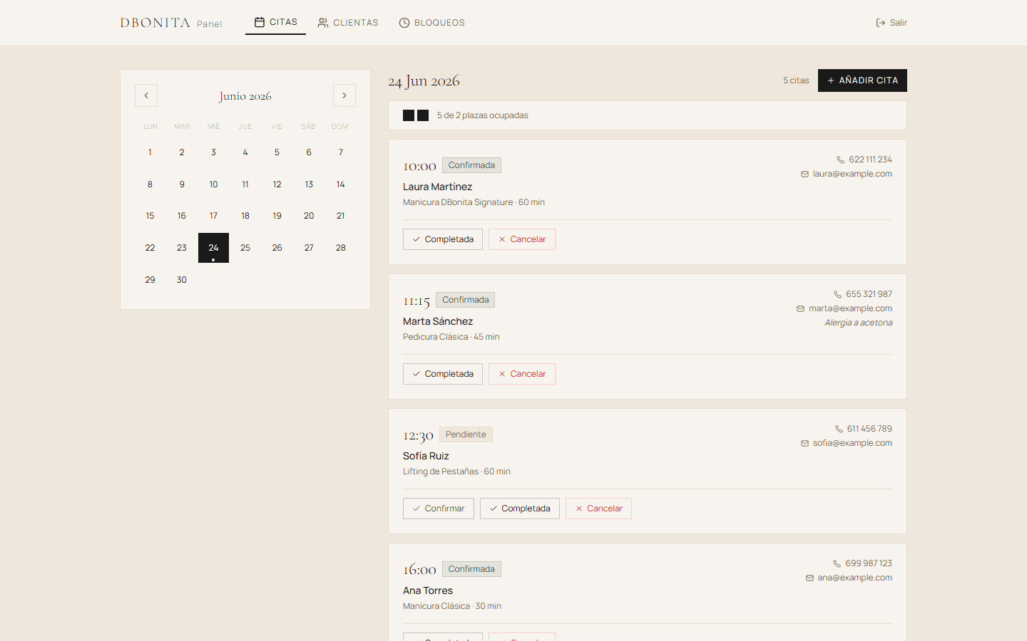 D Bonita — Reservas + CRM